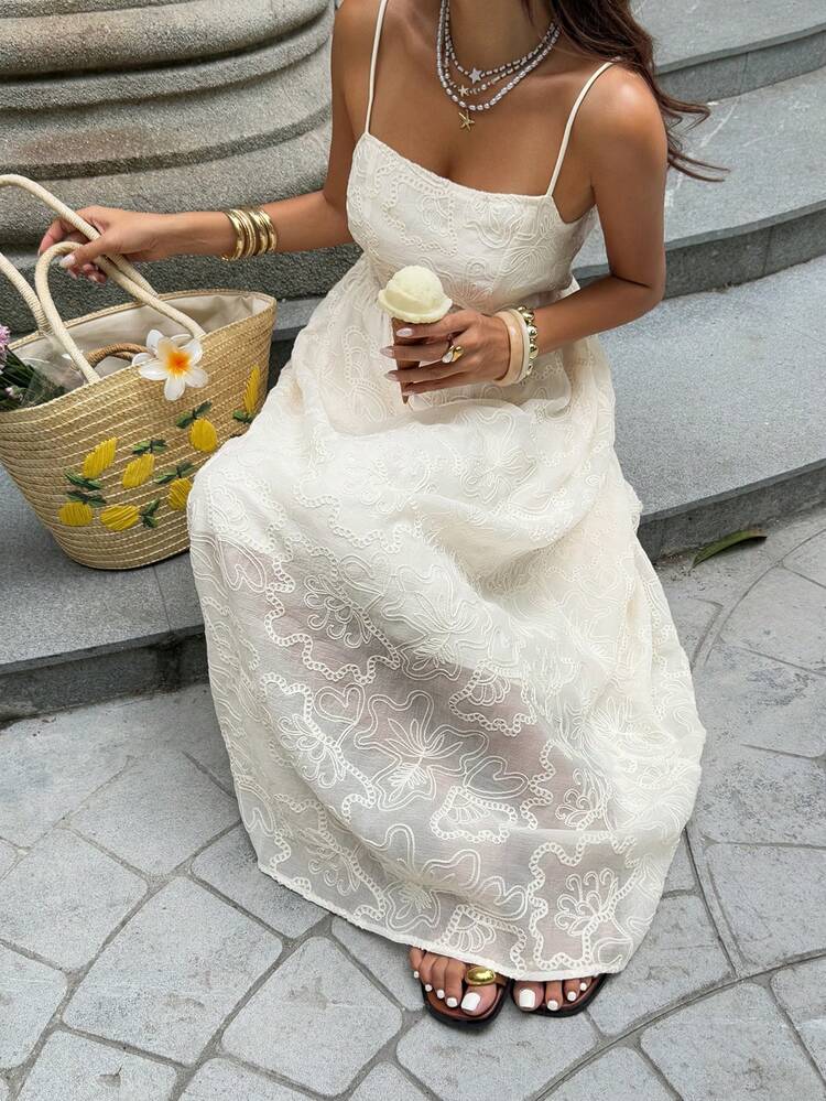 Women's Solid Color Textured A-Line Dress, Casual Summer Holiday Long Dress Sun Dresses For Women