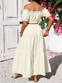 SHEIN Maternity Simple Solid Color Off-Shoulder Top And Skirt 2-Piece Set - Apricot - View 2