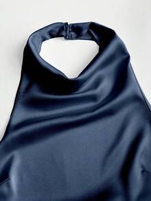 Sweetra Women's Elegant Solid Color Backless Tie Strap Camisole Top, Summer - Navy Blue - View 4