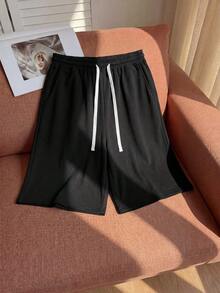 Comfortcana Quần short Bermuda nữ cỡ lớn, kiểu dáng thể thao thường ngày, chất liệu cotton nguyên chất, màu đen, có dây rút, dễ phối đồ, có túi, phong cách retro sinh viên, mang hơi hướng thể thao cổ điển. - màu đen - Xem 3