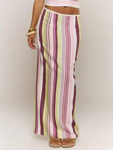 MUSERA Chân váy maxi dáng suông kẻ sọc cạp mỏng, phối đồ đơn giản, gợi cảm, dễ thương, thích hợp cho mùa hè, xuân, kỳ nghỉ, đi chơi, tiệc tùng, Ibiza, thanh lịch, hoàng hôn, có dây buộc. - Nhiều màu - Xem 2