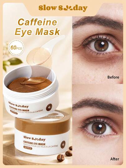 Slow Sunday Caffeine Eye Mask 60pcs, Korean Collagen Eye Mask, Under Eye Collagen Patches, Diminish Eye Bags, Improve Dark Circles, Tighten The Skin, Anti Wrinkle, Brighten Eye Contour, For Puffy Eyes, For Summer, Y2K, Ideal For Party