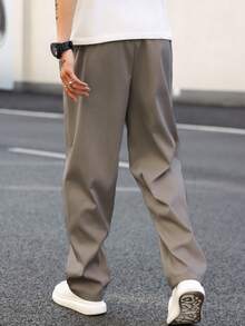 Manfinity Homme Men's Solid Color Drawstring Waist Straight Leg Casual Pants, Versatile, Fall - Grey - View 2