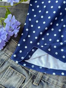 Áo hai dây croptop dệt kim màu xanh hải quân, họa tiết chấm bi tối giản, thích hợp cho tuổi teen và thiếu nữ, phù hợp cho mùa xuân và mùa hè, kiểu dáng thường ngày đa năng, có thể tạo phong cách cá nhân, mặc hàng ngày. - Xanh đậm - Xem 4