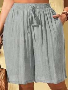 Swim Lushoire Conjunto de pareo y bermudas con bolsillo y textura para talla grande - Azul - Ver 6