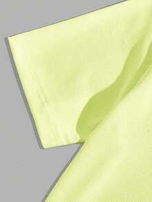 SWAVVY Men's Casual Solid Color Short Sleeve Knit Polo Shirt, Summer - Light Yellow - View 3