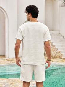 Mercer Haus Men's Resort Set, For Summer Vacation Beach Wear - Apricot - View 2