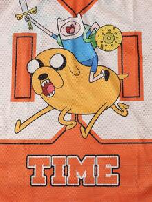 ROMWE MEN Adventure Time X ROMWE 男士豹纹网眼拼接运动短袖T恤，运动球衣 - 橘色 - 查看 3