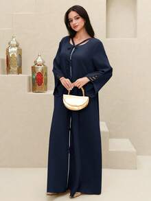 Yasmyna Đầm maxi Thổ Nhĩ Kỳ dành cho nữ, Áo choàng dài truyền thống Ả Rập. - Màu xanh hải quân - Xem 2