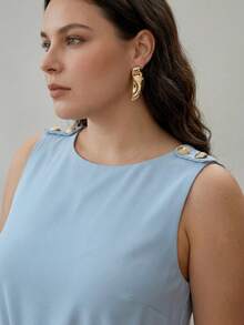 MOTF PREMIUM PLUS SIZE WOMEN MINIMALIST CHIC STRUCTURED FRONT DETAIL SLIT HEM MIDI DRESS - Sky Blue - View 6