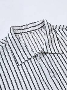 EGENSIO Men's Black & White Striped Simple Daily Short Sleeve Shirt, Summer - Black and White - View 3