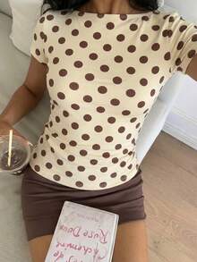 CovetEZ Áo thun nữ dáng ôm thoải mái, họa tiết chấm bi, trang phục mùa hè. - Nhiều màu - Xem 3