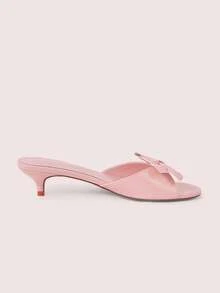 CUCCOO DOLLMOD French Fashion Elegant Commuter Comfortable Versatile Short Heel Round Toe Bow Kitten And Lady Open Toe Slippers Summer Shoes - Pink - View 8