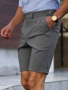 Manfinity Mode 男士休閒直筒短褲，時尚百搭，正式、度假 - 深灰色 - 查看 6