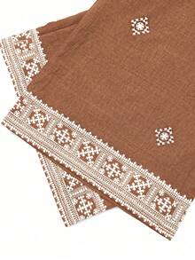 Franclia Conjunto de 2 piezas de camisola holgada y pantalones rectos de pierna derecha con estampado digital jacquard para vacaciones informales - Caqui - Ver 5