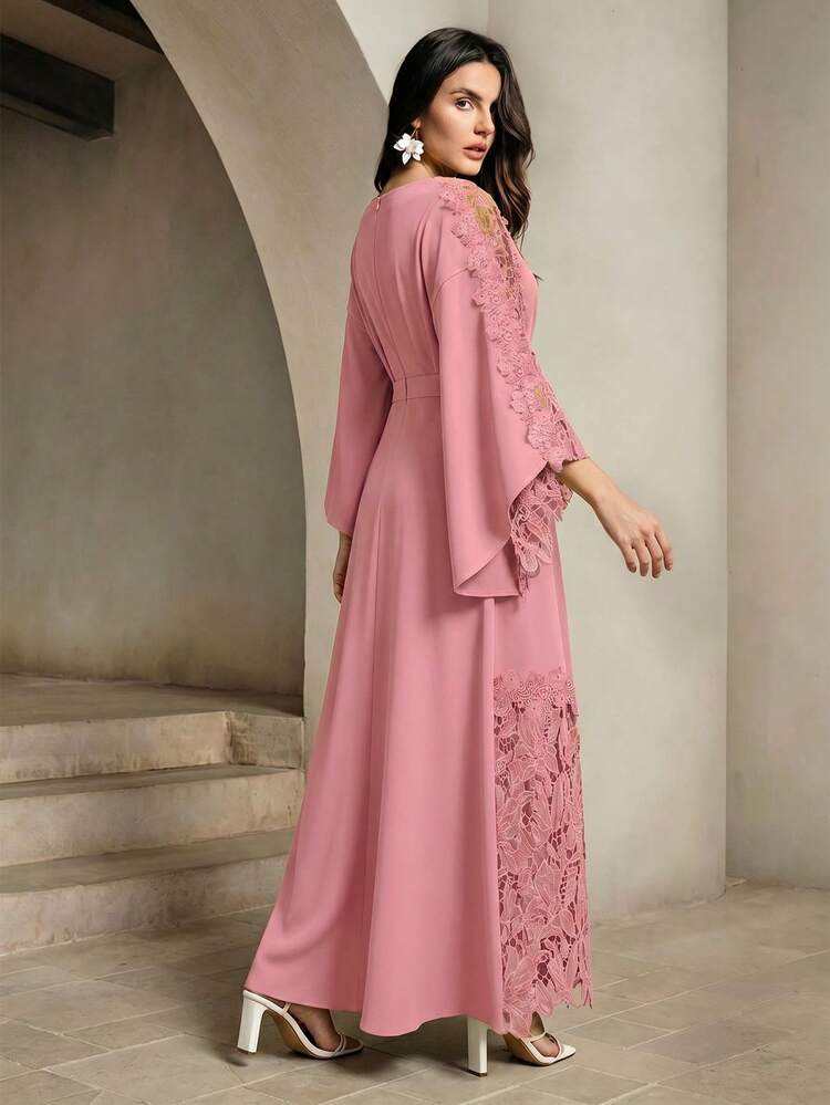 New Spring/Summer Women's Elegant Lace Patchwork Design Batwing Sleeve Dress