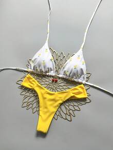 Swim Mod 2件組 春夏度假隨機櫻桃印花掛脖三角杯胸罩與比基尼泳褲 性感女款泳裝套裝 - 彩色 - 查看 3