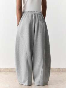 SWAVVY Men's Casual Loose Sweatpants, Black, With Ribbon Patchwork & Embroidery, Spring/Autumn,Wide Leg - Grey - View 2