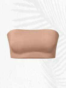 SHEIN 1pc Women Solid Color Wireless Bandeau Bra, Suitable For Daily Wear - Dusty Pink - View 8