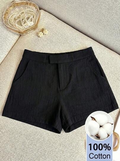 Airaco Women's Casual Solid Color Shorts, Minimalist Style For Daily Wear And Commuting, Summer