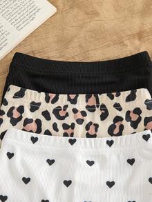 SHEIN Vintaside Kids Bộ 3 món cho bé gái sơ sinh và trẻ nhỏ 0-3 tuổi, kiểu dáng mùa xuân hè, chất liệu thun co giãn, họa tiết trái tim và da báo, thích hợp mặc ở nhà và ngoài trời. - Nhiều màu - Xem 7