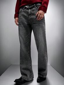 Zorclune Quần Jeans Denim Dáng Rộng Thẳng Đơn Giản Có Túi Cho Nam - Màu Xám nhạt - Xem 3