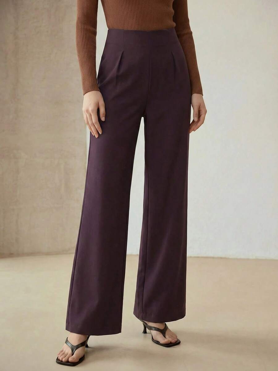 MOTF PREMIUM HIGH WAIST VERSATILE SIDE ZIPPER WIDE LEG PANTS - Burgundy - View 2
