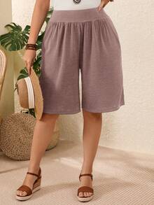 EMERY ROSE 2pcs/Set Plus Size Women Bermuda Shorts,,Summer Vacation - Multicolor - View 3