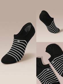 GLOWMODE 3 Pairs Invisible No-Show Socks Walk A Mile Soft Grip Daily Studio Workout Gym - Black stripes - View 8