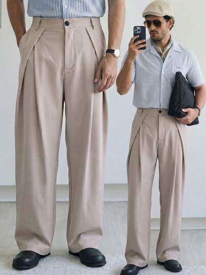 HUEFORM Pantalones holgados y anchos de color caqui para hombres, con diseño minimalista 3D, elegantes y versátiles para uso diario, un artículo esencial en el armario de los hombres