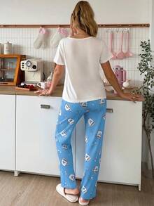 SweetSlumber Conjunto de pijama de mujer con estampado de taza de café con forma de corazón - Multicolor - Ver 2