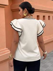 Weeklong Plus Size Women Floral Print Ruffle Trim Loose Blouse, Casual Holiday Top - Multicolor - View 2