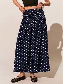Falda larga casual de mujer con estampado de lunares - Multicolor - Ver 10