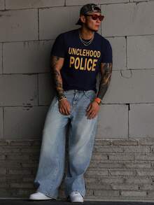 DAZY Men's Solid Blue Washed Vintage Style Denim Jeans, Suitable For Spring And Autumn - Blue - View 5