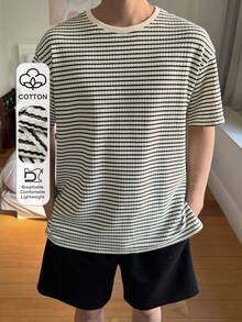 DAZY Conjunto de pijama de camiseta de manga corta a rayas y pantalones cortos para hombre, de verano - Multicolor - Ver 9