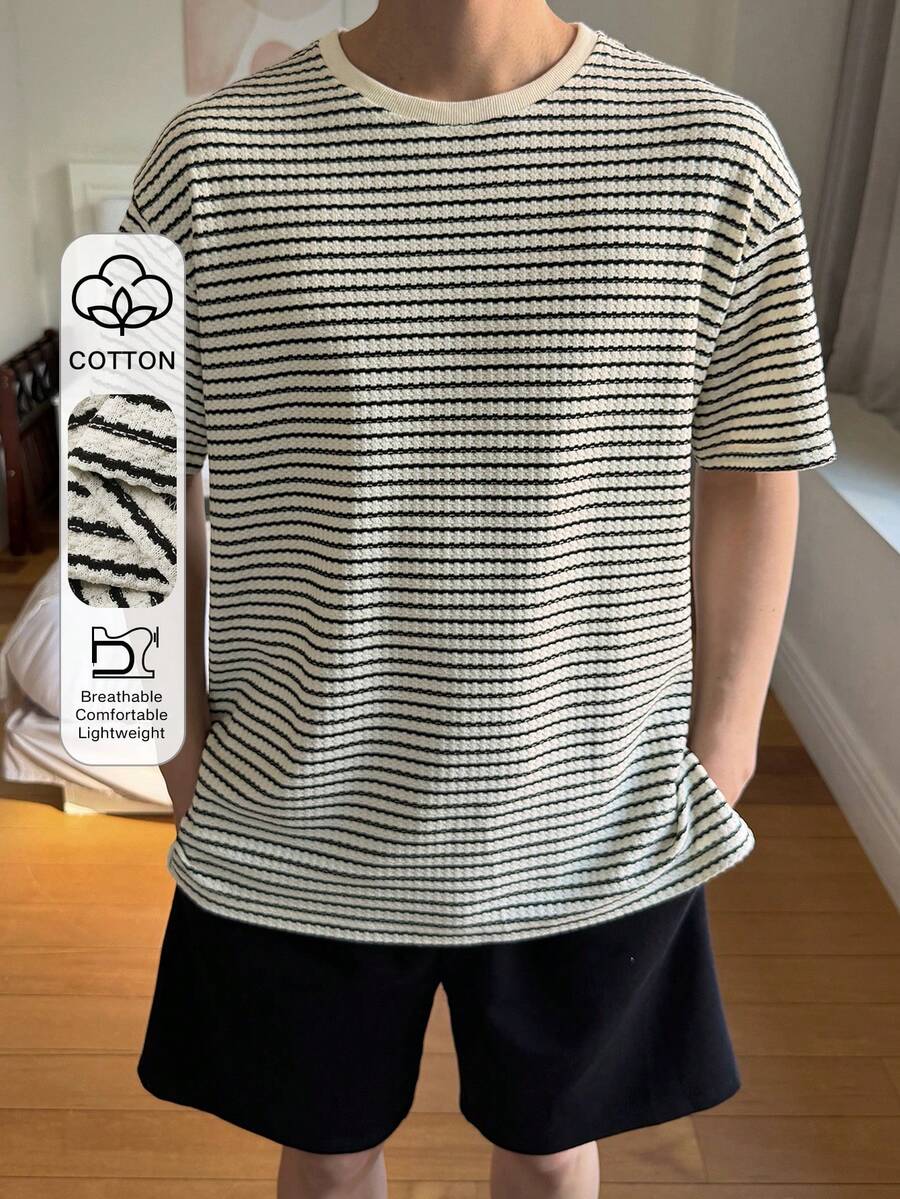 DAZY 男士条纹短袖T恤短裤睡衣套装，夏季 - 彩色 - 查看 1