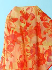 Swim Mod Bộ đồ đi biển mùa hè 3 món dành cho nữ: Áo bikini buộc dây cổ yếm họa tiết hoa, quần bikini buộc dây bên hông và váy bikini lưới xuyên thấu. - Nhiều màu - Xem 5