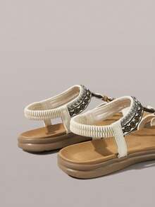 Styleloop Giày sandal đế bằng nữ mùa hè, sandal hở mũi, sandal đi nghỉ mát, sandal quai ngang màu nâu kiểu La Mã, sandal đế mềm, giày công sở. - Màu trắng - Xem 6