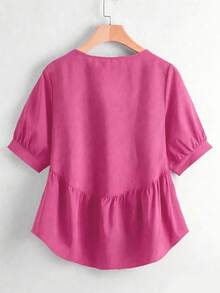 EMERY ROSE Solid High Low Peplum Blouse Peplum Top - Hot Pink - View 2