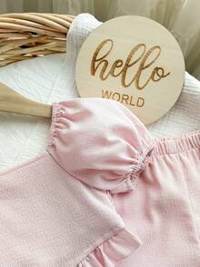 SHEIN 女婴夏季可爱纯色短袖上衣和裤子套装 - 淺粉色 - 查看 5