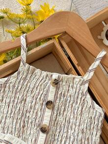 Cozy Pixies Bộ áo liền quần dệt mềm mại, họa tiết sọc, kiểu dáng thường ngày cho bé gái sơ sinh/trẻ nhỏ. - Nhiều màu - Xem 3