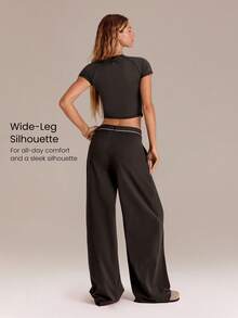 GLOWMODE Pantalones de pierna ancha con cintura elástica y estampado jacquard de secado rápido con bolsillos laterales para uso diario y casual en primavera y verano - Marrón - Ver 2