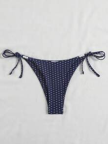 Swim Vcay 女士泳裤，随机波点印花，简约侧系珍珠装饰三角裤，夏季 - 彩色 - 查看 3