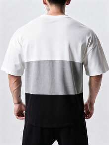 GymBeat Men's Patchwork Comfortable Soft Short Sleeve Top, Summer, Gym, Holiday - White - View 2
