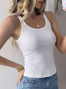 DAZY Women's Solid Color Crew Neck Sleeveless Casual Breathable Summer T-Shirt - White - View 4