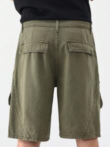 Chillumni Quần short denim nam màu xanh quân đội mùa hè, có túi hộp, kiểu dáng rộng rãi thoải mái. - xanh quân đội - Xem 7