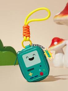 ADVENTURE TIME X SHEIN Bộ ví đựng tiền xu mini siêu nhỏ bằng polyester chủ đề hoạt hình phiêu lưu, túi móc khóa cầm tay dễ thương có dây đeo cổ tay & móc treo, túi lưu trữ nhỏ cho tiền xu & tai nghe, quà tặng hoàn hảo cho người hâm mộ hoạt hình - màu xanh lá - Xem 4