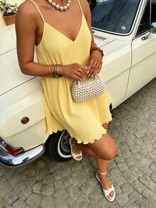 INAWLY Vestido mini casual de unicolor sin espalda - Amarillo claro - Ver 2