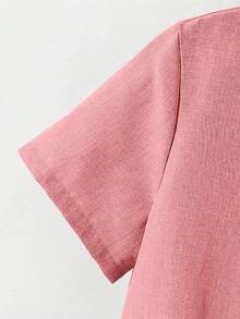SHEIN 男童休闲短袖V领衬衫和短裤套装 - 淺粉色 - 查看 4