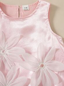 Souflis Souflis French New Style Baby Girls' Casual Cute Delicate Fabric Round Neck 3D Floral Jacquard Pink Bubble Dress, Summer - Pink - View 6